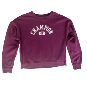 Champion Women's Small Cropped Sweatshirt Purple Crewneck Logo Pullover